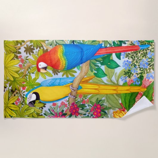 Macaw Parrots Tropical Birds Beach Towel Strandlaken (Voorkant)