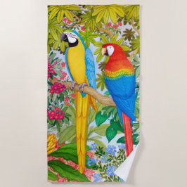 Macaw Parrots Tropical Birds Beach Towel Strandlaken