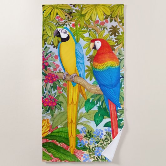 Macaw Parrots Tropical Birds Beach Towel Strandlaken (Voorkant)