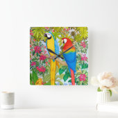 Macaw Parrots Tropische vogelmuur Vierkante Klok (Huis)