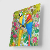 Macaw Parrots Tropische vogelmuur Vierkante Klok (Hoek)