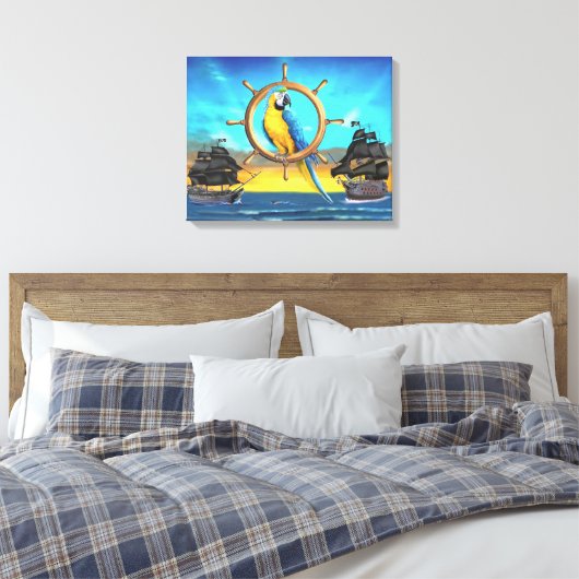 MaCaw Pirate Parrot Canvas Afdruk (Insitu (Slaapkamer))