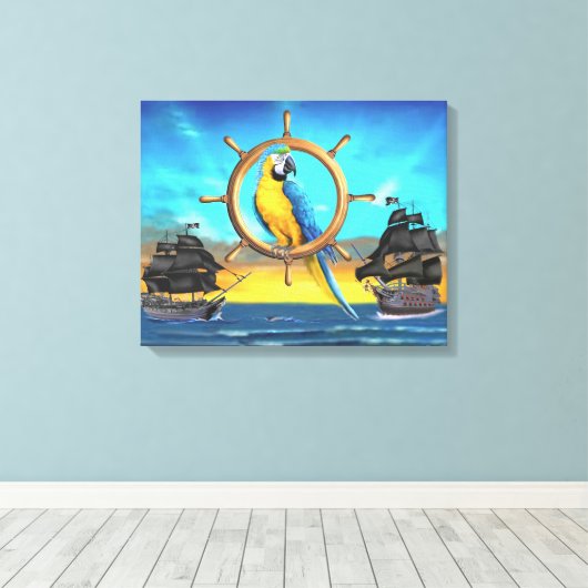 MaCaw Pirate Parrot Canvas Afdruk (Insitu (Houten vloer))