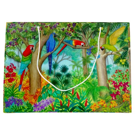 Macaw Tropisch Oerwoud Gift Bag Groot Groot Cadeauzakje (Voorkant)