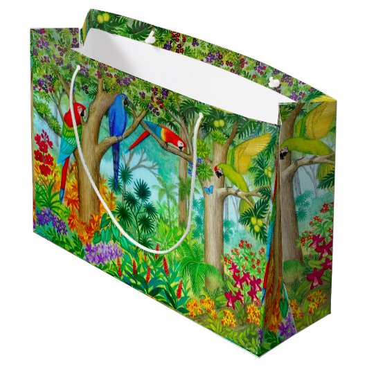 Macaw Tropisch Oerwoud Gift Bag Groot Groot Cadeauzakje (Achterkant Gekanteld)