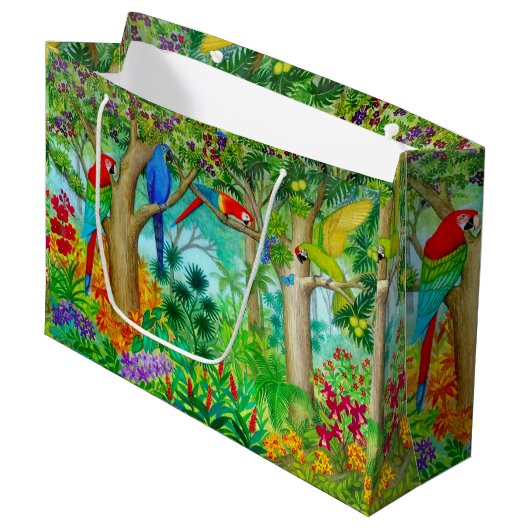 Macaw Tropisch Oerwoud Gift Bag Groot Groot Cadeauzakje (Voorkant Gekanteld)