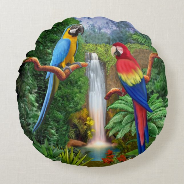 Macaw Tropische parrots Rond Kussen (Voorkant)
