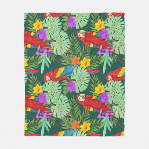 Macaw, tropische planten: naadloos patroon. fleece deken