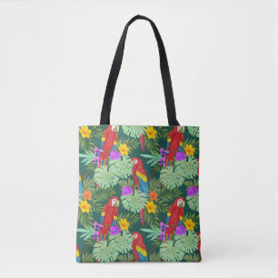 Macaw, tropische planten: naadloos patroon. tote bag