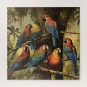 Macaw-vergadering in Antiek Tropisch Bladerdak Legpuzzel