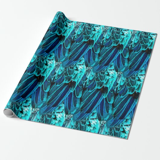 Macaw vether design in blauw, waterverf abstract cadeaupapier (Uitgerold)