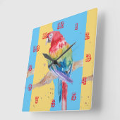 Macaw Waterverf Parrot Bird Childrens Room Clock Vierkante Klok (Hoek)