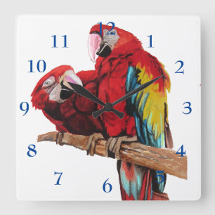 Macaw Waterverf Parrot Bird Childrens Room Clock Vierkante Klok