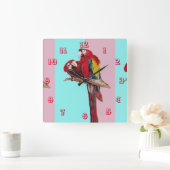Macaw Waterverf Parrot Bird Childrens Room Clock Vierkante Klok (Huis)