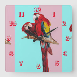 Macaw Waterverf Parrot Bird Childrens Room Clock Vierkante Klok
