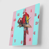 Macaw Waterverf Parrot Bird Childrens Room Clock Vierkante Klok (Hoek)