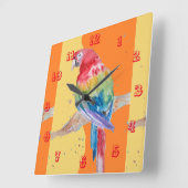 Macaw Waterverf Parrot Bird Childrens Room Clock Vierkante Klok (Hoek)
