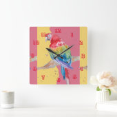 Macaw Waterverf Parrot Bird Childrens Room Clock Vierkante Klok (Huis)