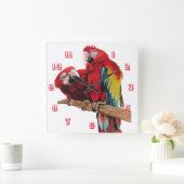 Macaw Waterverf Parrot Bird Childrens Room Clock Vierkante Klok (Huis)
