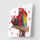 Macaw Waterverf Parrot Bird Childrens Room Clock Vierkante Klok (Hoek)