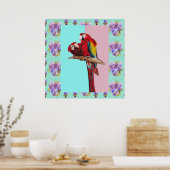 Macaw Waterverf Vogelschilder Aqua roze Poster (Keuken)