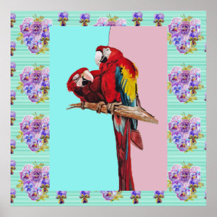 Macaw Waterverf Vogelschilder Aqua roze Poster