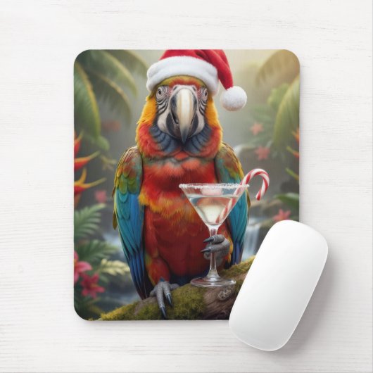 Macaw Wearing a Santa Claus Hat Muismat (Met muis)