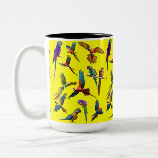 Macaws en nog meer macaws tweekleurige koffiemok (Links)