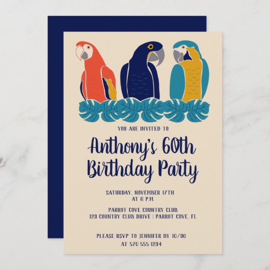 Macaws Illustraties Tropische Geachte Partij Kaart (Voorkant / Achterkant)