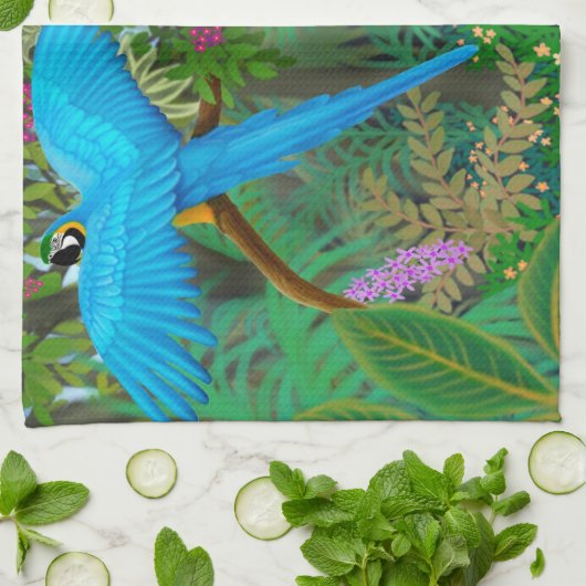 Macaws in het Midden-Amerikaanse Oerwoud Kitchen T Theedoek (Gevouwen)