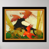 "Macaws & Panther" Stark Davis Art Deco Print (Voorkant)