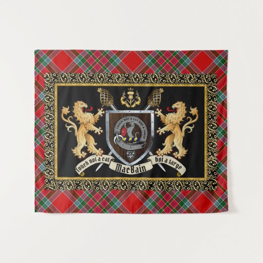 MacBain Clan Badge & Motto w/Lions Wandkleed (Voorkant (horizontaal))