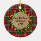 MacBain Clan Badge & Tartan Gepersonaliseerde Kers Keramisch Ornament (Achterkant)