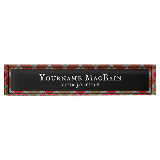 MacBain MacBean Scottish Clan Tartan Pattern Naambordje (Voorkant)