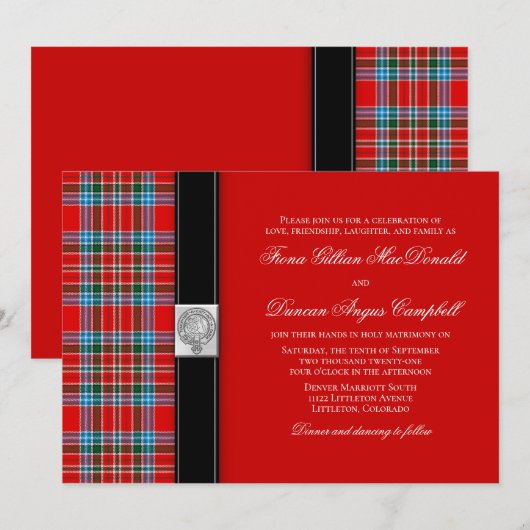 MacBean Ancient Tartan Wedding Invitation Kaart (Voorkant / Achterkant)
