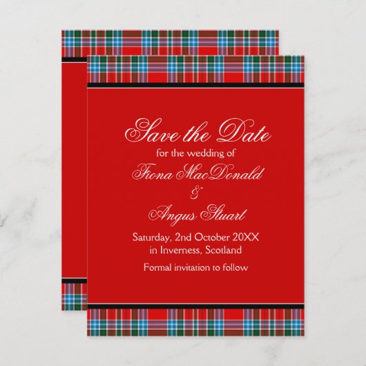 MacBean Ancient Tartan Wedding Save the Date Kaart (Voorkant / Achterkant)