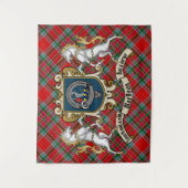 MacBean Clan Badge & Eenhoorns met tartan  Wandkleed (Voorkant)