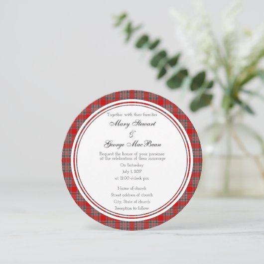 MacBean Scottish Wedding Round Invitation Kaart (Staand voorkant)