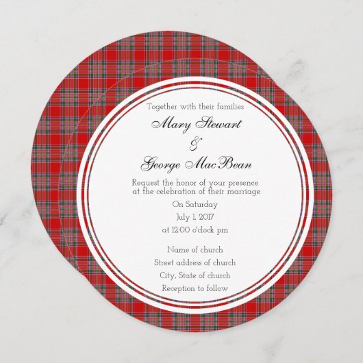 MacBean Scottish Wedding Round Invitation Kaart (Voorkant / Achterkant)