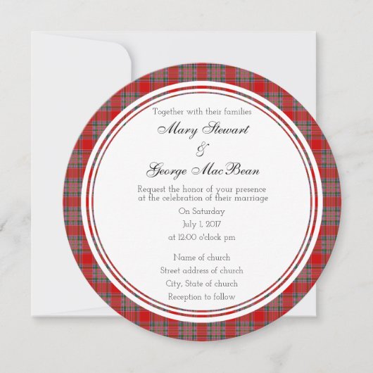 MacBean Scottish Wedding Round Invitation Kaart (Voorkant)