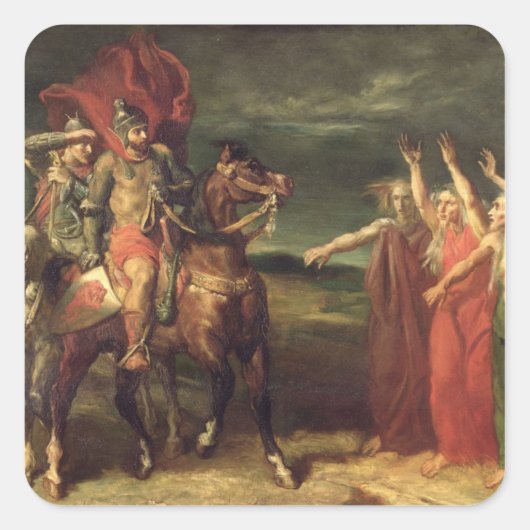 Macbeth en de drie heksen, 1855 vierkante sticker (Voorkant)