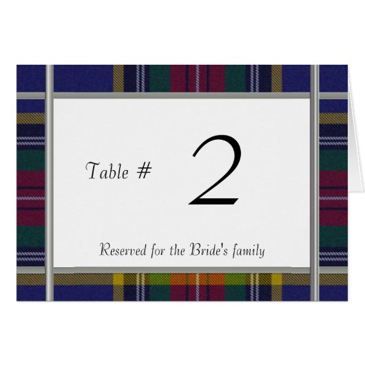 MacBeth Plaid huwelijksreceptie tafelnummer (Voorkant Horizontaal)