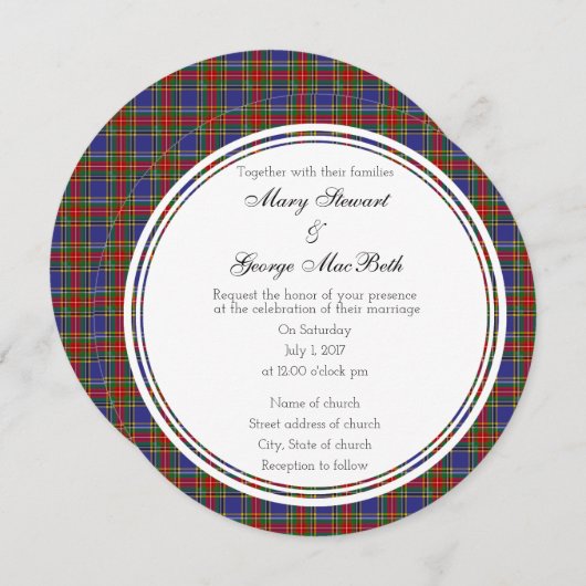 MacBeth Scottish Wedding Round Invitation Kaart (Voorkant / Achterkant)