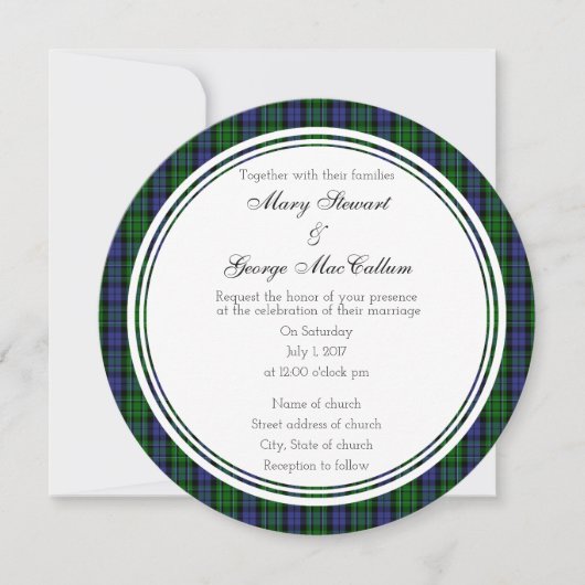 MacCallum Scottish Wedding Round Invitation Kaart (Voorkant)