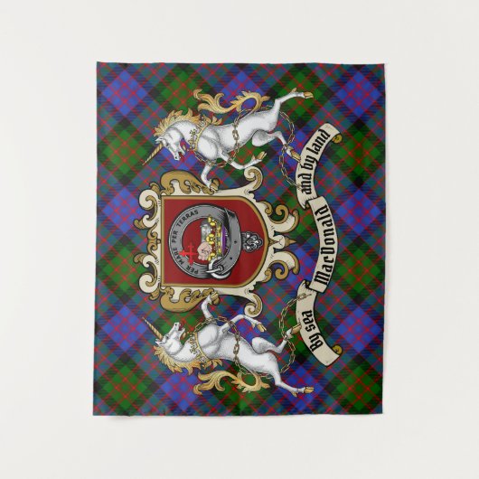 MacDonald Clan Badge & Unicorns w/Tartan Wandkleed (Voorkant)