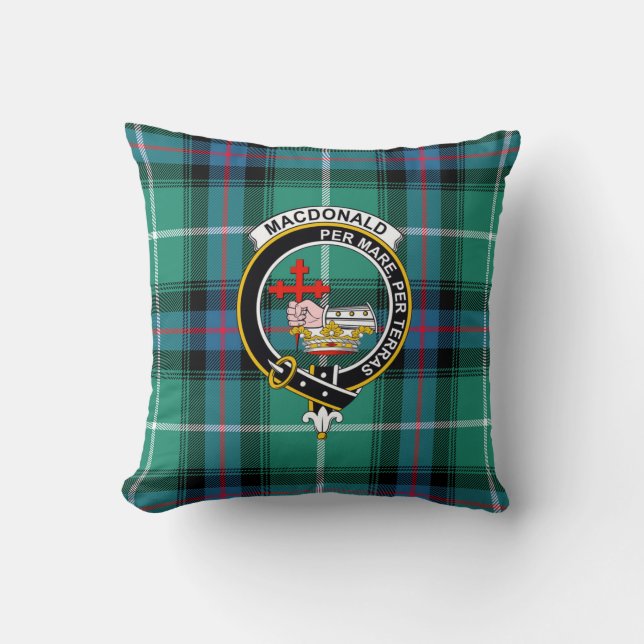 MacDonald Clan Tartan, Badge en Motto Kussen (Voorkant)