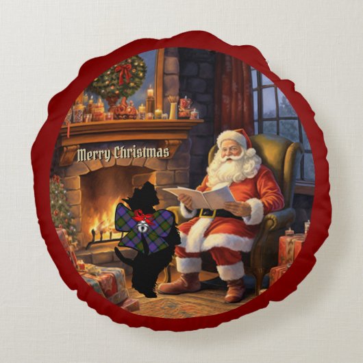 MacDonald Scottie Hond/Kerstman Persoonlijke Kerst Rond Kussen (Achterkant)