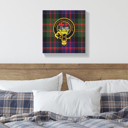 Macdonald Scottish Crest en Tartan Canvas print (Insitu (Slaapkamer))