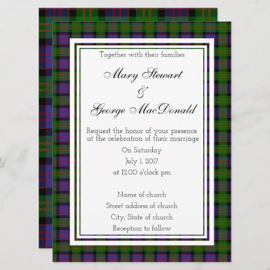 MacDonald Scottish Wedding Invitation Kaart (Voorkant / Achterkant)
