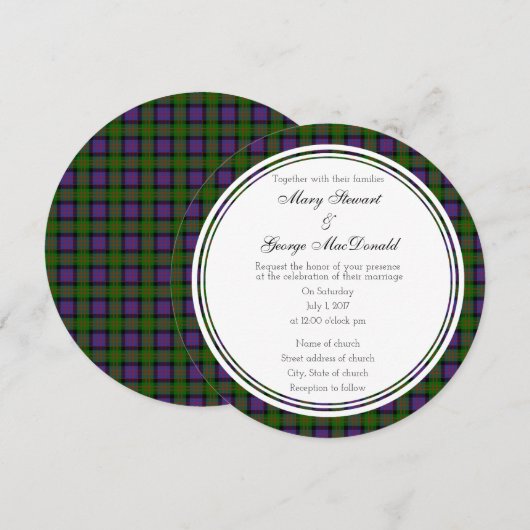 MacDonald Scottish Wedding Round Invitation Kaart (Voorkant / Achterkant)